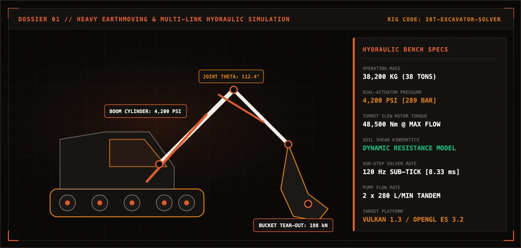 Mega Excavator Simulator - 3D CAD schematic and hydraulic specs